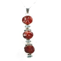 Natural Uncut Red Orange Gemstone Sterling Silver Penda