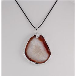 Organic Natural White Geode Agate Big Slice Pendant