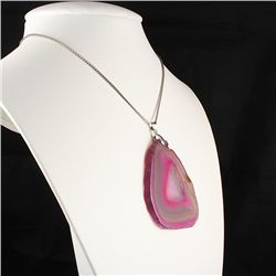 3 Kings Pink Druzy Agate Slice Pendant, 53.29g in weigh