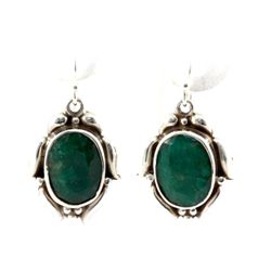 43ctw Unique Hook Silver Earring w/ Emerald