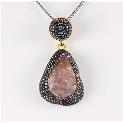 Raw Rose Quartz Druzy Pendant Victorian Design