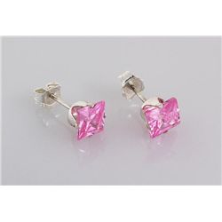 Sterling Silver Earring Prong Set Pink Sapphire