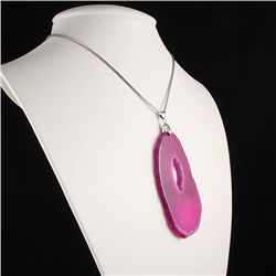 3 Kings Pink Druzy Agate Slice Pendant, 34.40g in weigh