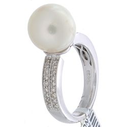 14K White Gold 10.53ctw Pearl & Diamond Ring