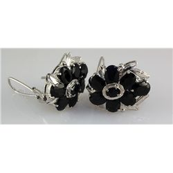 Natural Sapphire 72.04CTW Silver Flower Earring