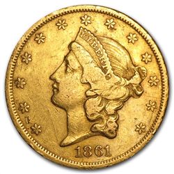 1861 $20 Liberty Gold Double Eagle - VF Details - (Clea