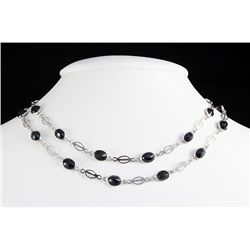 New Design Sapphire 28.00CT Silver Bezel Necklace 18.15