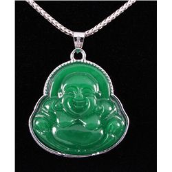 32.01CTW JADE BUDDHA SILVER PLATED PENDANT