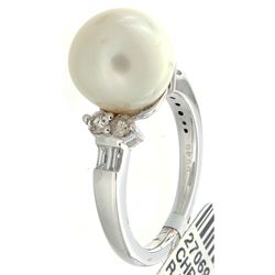 14K White Gold 10.08ctw Pearl & Diamond Ring