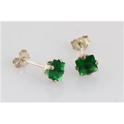 Sterling Silver Earring Prong Set Emerald Green