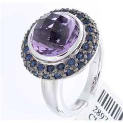 14K White Gold 6.47ctw Amethyst & Sapphire Ring