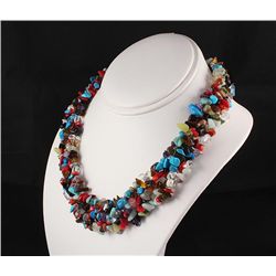 Woven Multi-Strand Natural Chip Beads Necklace