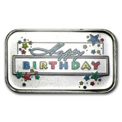 1 oz Happy Birthday Stars Enameled Silver Bar (w/Gift B