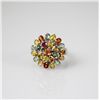 Image 1 : Multi Gemstones Oval Flower Silver Ring, 6.60g