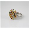 Image 2 : Multi Gemstones Oval Flower Silver Ring, 6.60g