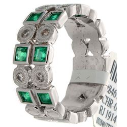 14K White Gold 0.87ctw Emerald & Diamond Ring