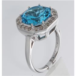 18K White Gold 5.99ctw Topaz & Diamond Ring