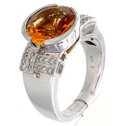 18K White Gold 3.99ctw Citrine & Diamond Ring