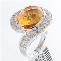 14K White Gold 9.94ctw Citrine & Diamond Ring