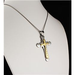 Mens Cross Two Tone Stainless Steel Pendant