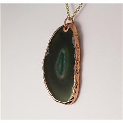 Organic Natural Green Geode Agate Big Slice Pendant