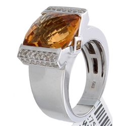 14K White Gold 6.44ctw Citrine & Diamond Ring