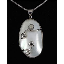 Natural 46.79ctw White Mother Of Pearl Silver Pendant