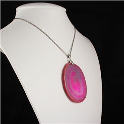 3 Kings Pink Druzy Agate Slice Pendant, 57.68g in weigh