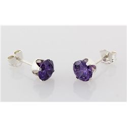 Sterling Silver Earring Prong Set Amethyst Crystal