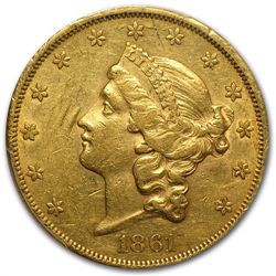 1861 $20 Gold Liberty Double Eagle - (AU-55 Detail/Graf