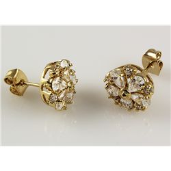 Gold Plated Round Flower Stud Erring w/ Clear Crystal