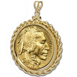 2013 1 oz Gold Buffalo Pendant (Rope-Diamond Cut Screw-