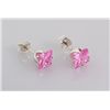 Image 1 : Sterling Silver Earring Prong Set Pink Sapphire