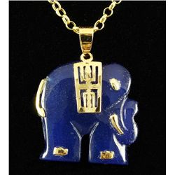 25.37CTW PURPLE BLUE JADE ELEPHANT GOLD PLATED PENDANT