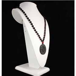 Jade Chinese Bagua Necklace with Black Agate Beads