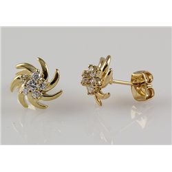 Gold Plated Flower Stud Earring with Clear Crystal