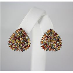 Multi Gemstone Marquise Heart Silver Clip Earring, 12.2