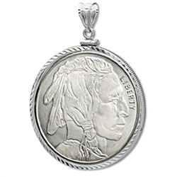 1 oz Silver Buffalo Round Pendant (Diamond-ScrewTop Bez