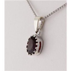 Sterling Silver Prong Set Pendant with Garnet Stone