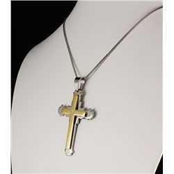 Mens Cross Two Tone Stainless Steel Pendant