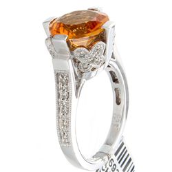 14K White Gold 3.29ctw Citrine & Diamond Ring