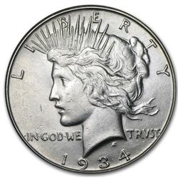 1934-S Peace Dollar - Almost Uncirculated-58