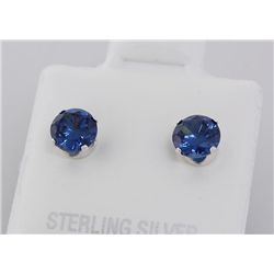 Sterling Silver Earring Prong Set Blue Sapphire