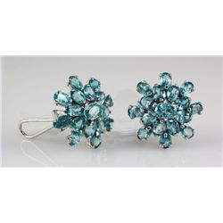 60.05CTW Flower Blue Zircon Cluster Silver Earring