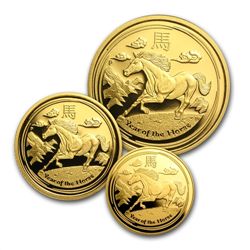 2014 Proof Gold 1.35 oz Year of the Horse 3-Coin Set (S