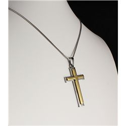 Mens Cross Two Tone Stainless Steel Pendant