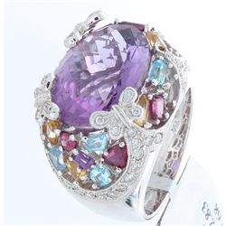 18K White Gold 11.11ctw Amethyst, Citrine, Garnet, Topa