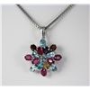 Multi Gemstones Oval Flower Silver Pendant, 5.60g