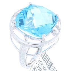 14K White Gold 16.50ctw Topaz & Diamond Ring