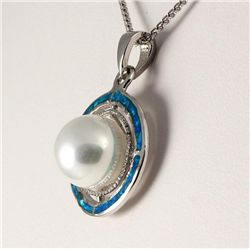 Natural Stone Opal w/ Pearl Round Pendant